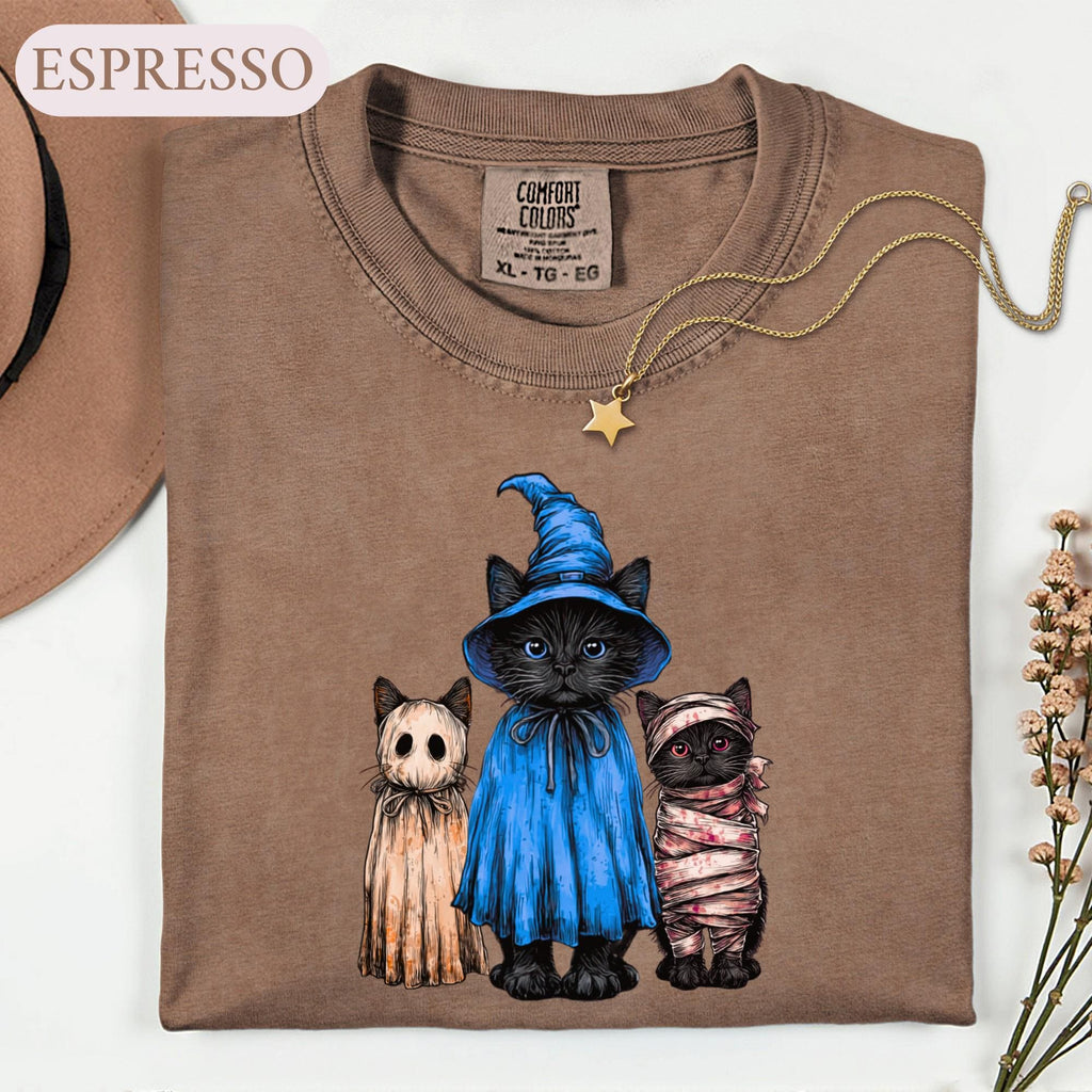 Halloween Ca Spooky Witch Ghost Mummy Tee Cat Mom Fall Vintage Retro Horror Cat Lover (3)