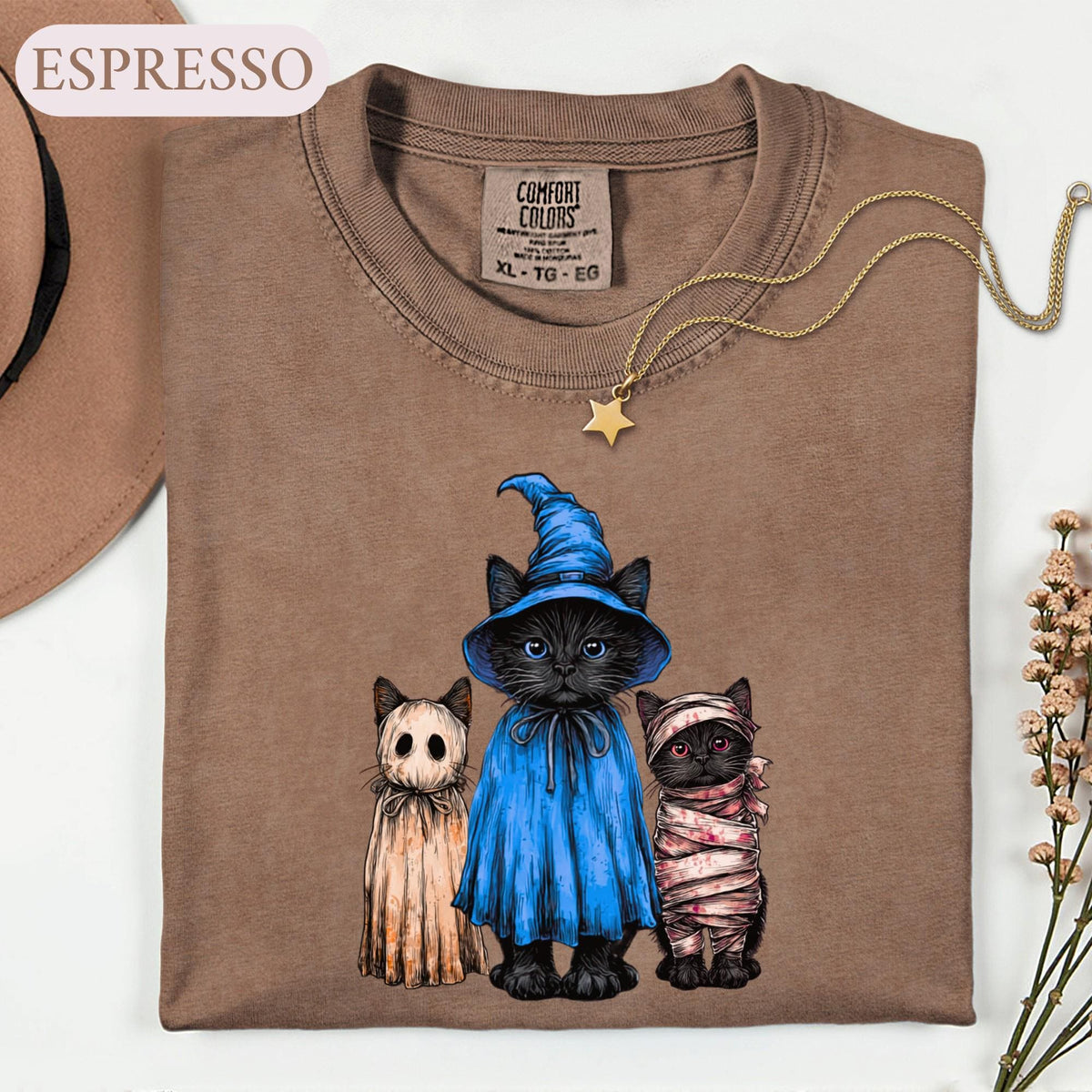 Halloween Ca Spooky Witch Ghost Mummy Tee Cat Mom Fall Vintage Retro Horror Cat Lover (3)