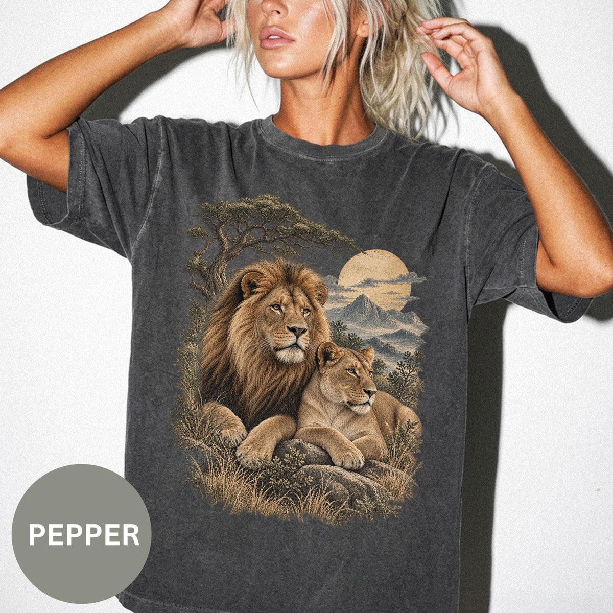 Lion Lioness Vintage Inspired Wildlife Comfort Colors Unisex T-shirt, Sweatshirt, Hoodie (4)