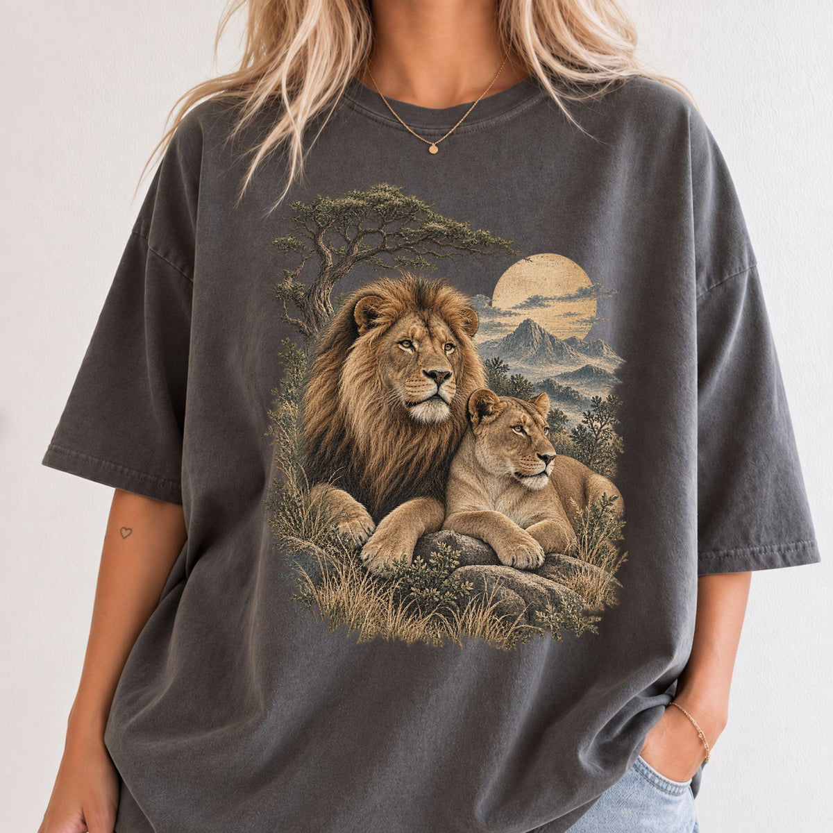 Lion Lioness Vintage Inspired Wildlife Comfort Colors Unisex T-shirt, Sweatshirt, Hoodie (1)