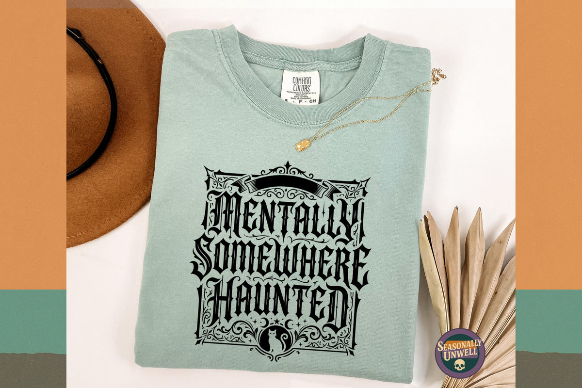 Mentally Somewhere Haunted Black Cat Comfort Colors Unisex T-shirt, Sweatshirt, Hoodie (4)