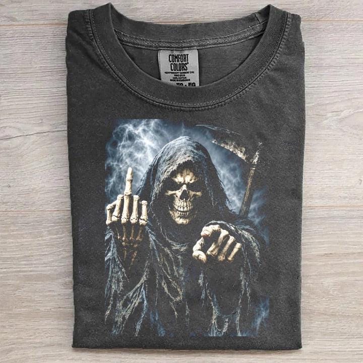 Grim Reaper Middle Finger Dark Humor Skeleton Tee Gothic Grim Reaper Heavy Metal (1)