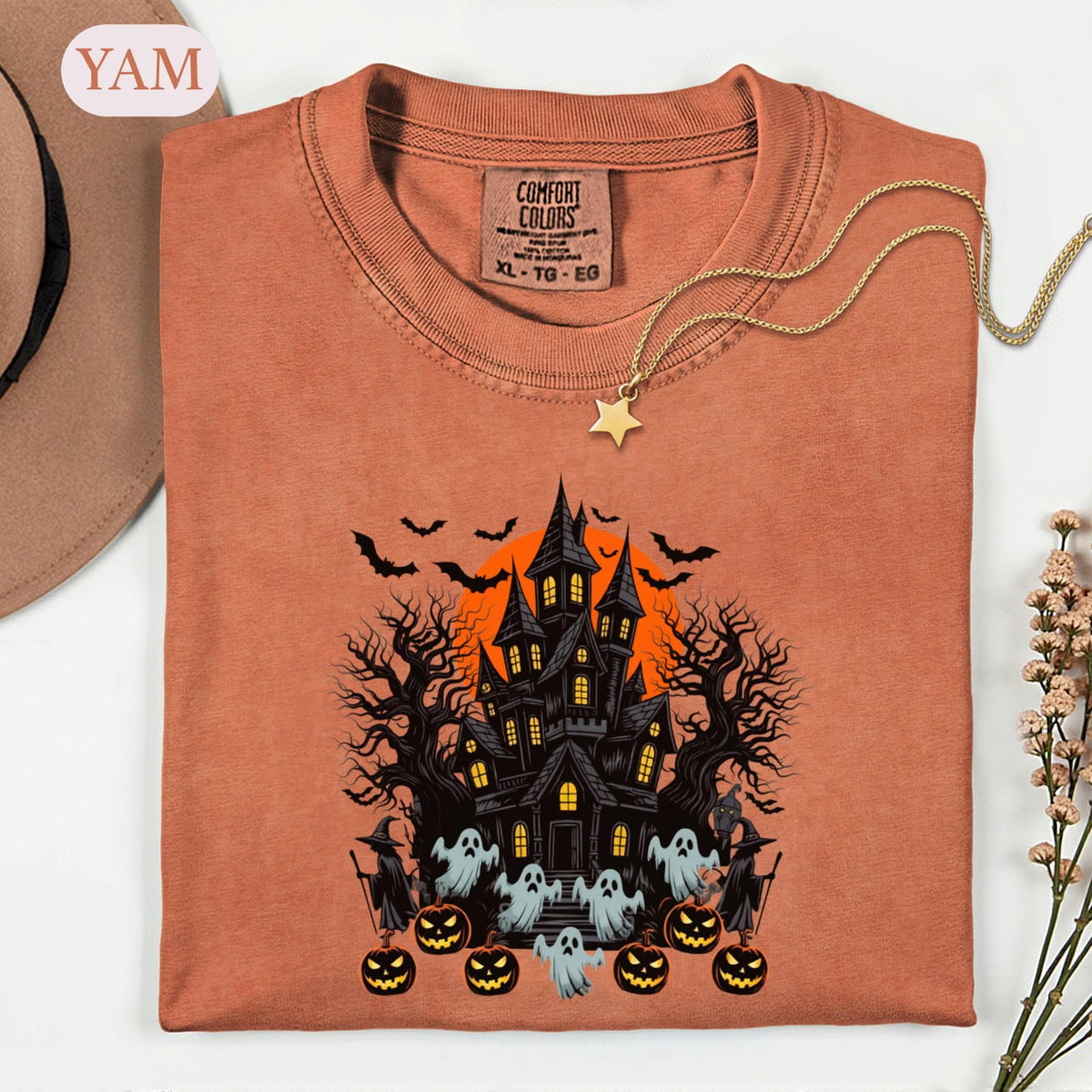 Haunted House Halloween Spooky Witchy Ghost Tee Retro Horror Gothic Autumn Fall Season (2)