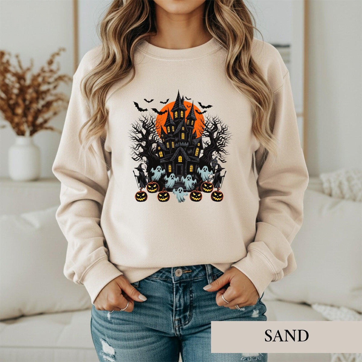 Haunted House Halloween Spooky Witchy Ghost Tee Retro Horror Gothic Autumn Fall Season (3)