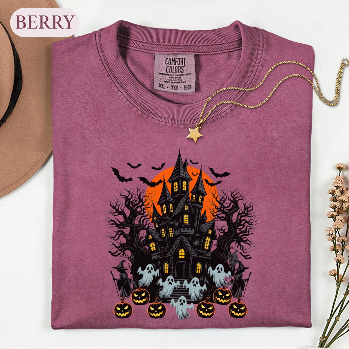 Haunted House Halloween Spooky Witchy Ghost Tee Retro Horror Gothic Autumn Fall Season (4)