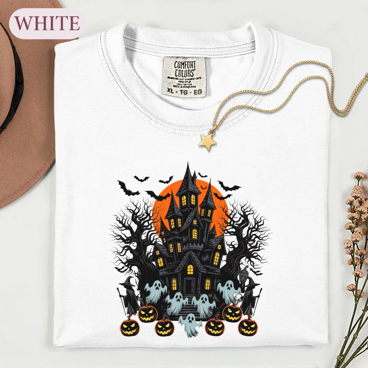 Haunted House Halloween Spooky Witchy Ghost Tee Retro Horror Gothic Autumn Fall Season (5)