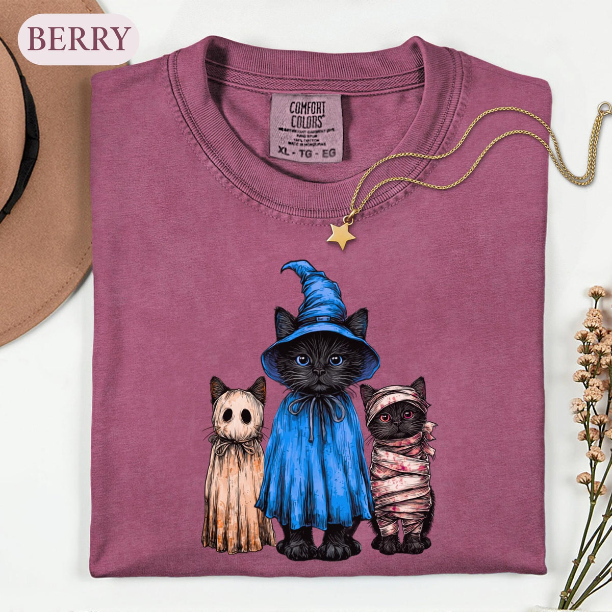 Halloween Ca Spooky Witch Ghost Mummy Tee Cat Mom Fall Vintage Retro Horror Cat Lover (4)