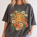 Boho Sun Face Floral Comfort Colors Celestial Tee Unisex T-shirt, Sweatshirt, Hoodie (1)
