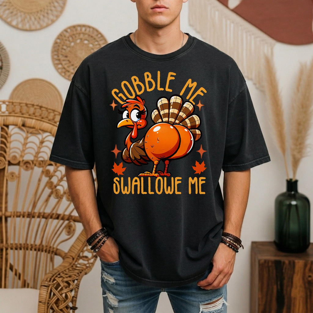 Thanksgiving Turkey Gobble Swallow Tee Retro Autumn Humor Turkey Puny Comfort Colors (1)