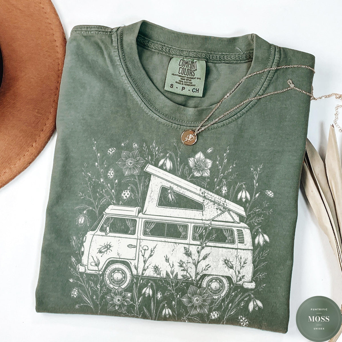 Comfort Colors Wildflower Camper Van Vintage Vanlife Retro Camping Boho Botanical Tee Granola Girl (1)