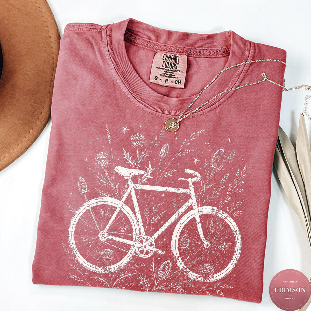 Comfort Colors Wildflower Bike Vintage Botanical Tee Boho Bicycle Thistle Cyclist Granola Girl Tee (4)