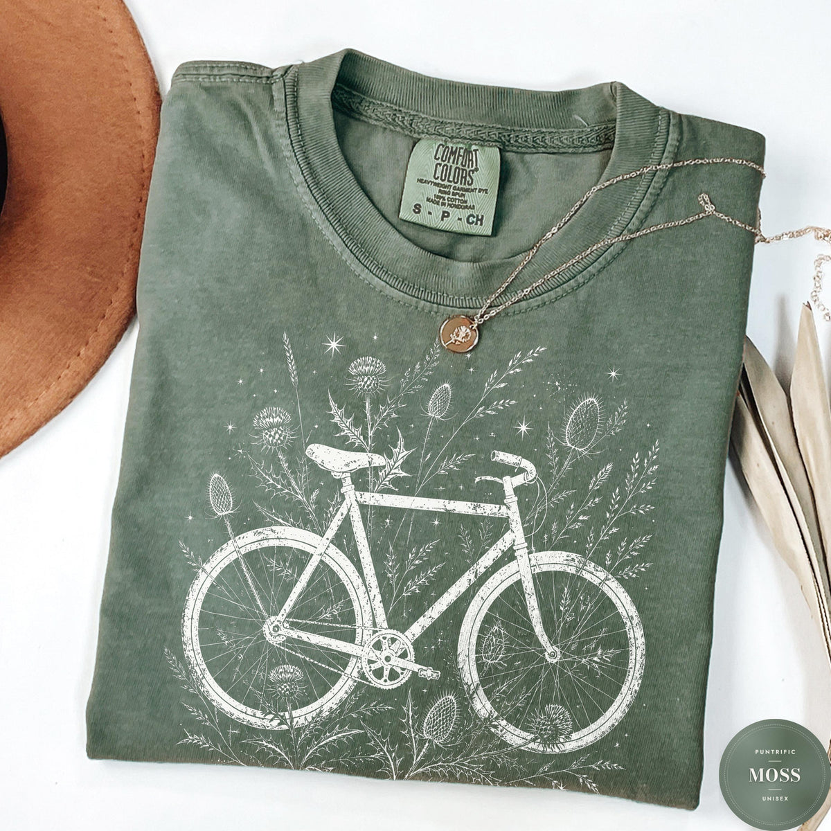 Comfort Colors Wildflower Bike Vintage Botanical Tee Boho Bicycle Thistle Cyclist Granola Girl Tee (1)