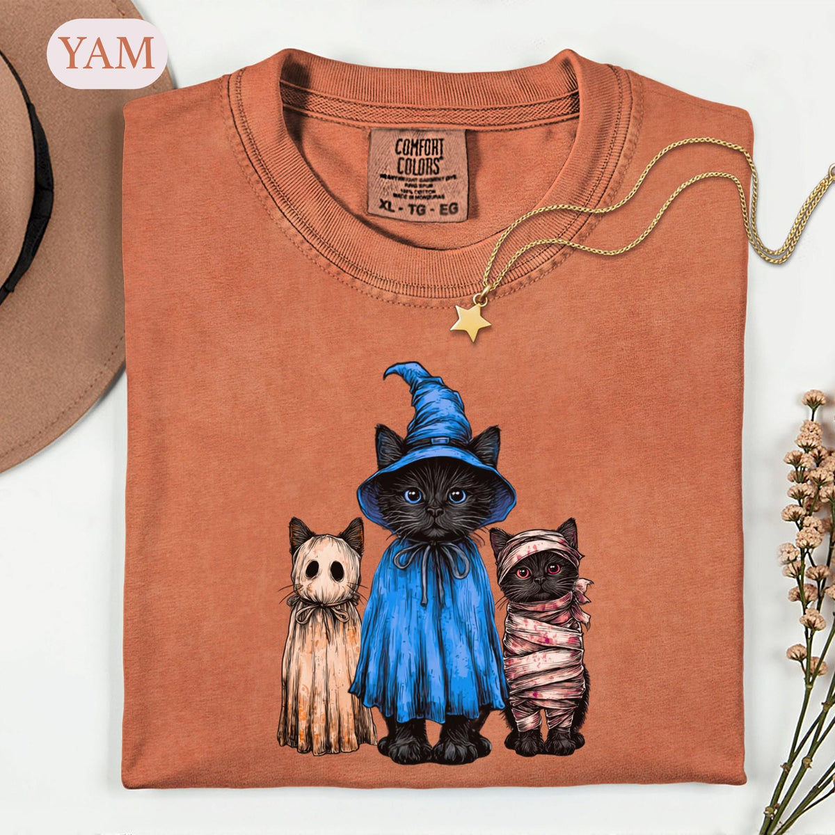 Halloween Ca Spooky Witch Ghost Mummy Tee Cat Mom Fall Vintage Retro Horror Cat Lover (1)