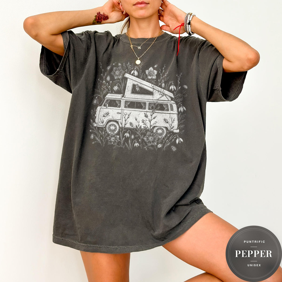Comfort Colors Wildflower Camper Van Vintage Vanlife Retro Camping Boho Botanical Tee Granola Girl (2)