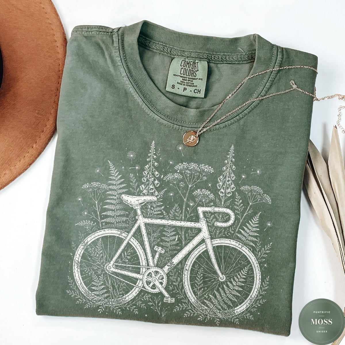 Comfort Colors Wildflower Bicycle Vintage Botanical Bike Cottagecore Cyclist Boho Nature Lover Retro Tee (1)