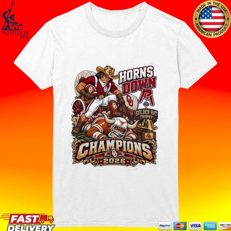 Horns Down Sooners Golden Hat Trophy Champions 2026 Shirt