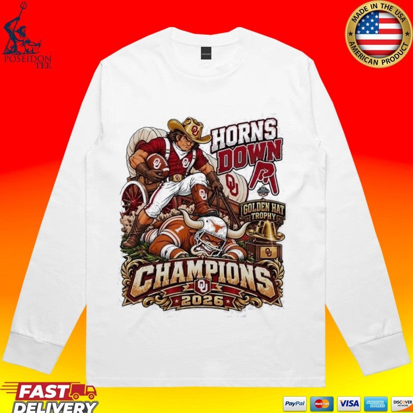 Horns Down Sooners Golden Hat Trophy Champions 2026 Shirt