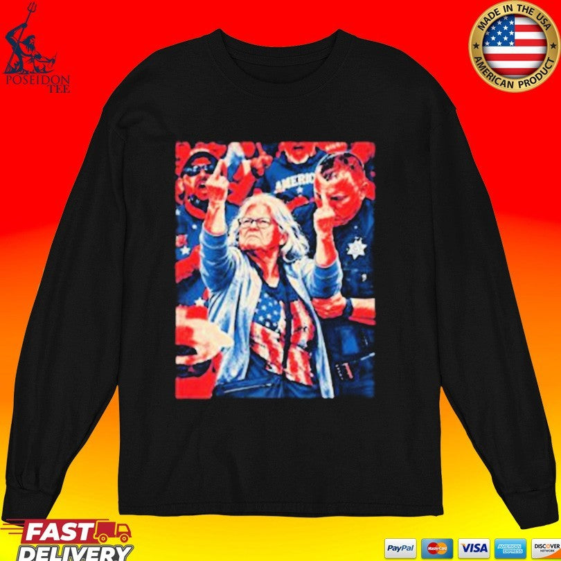 Woman Middle Fingers Trump’s Syracuse Rally Shirt