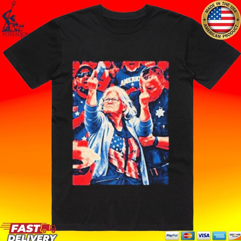 Woman Middle Fingers Trump’s Syracuse Rally Shirt
