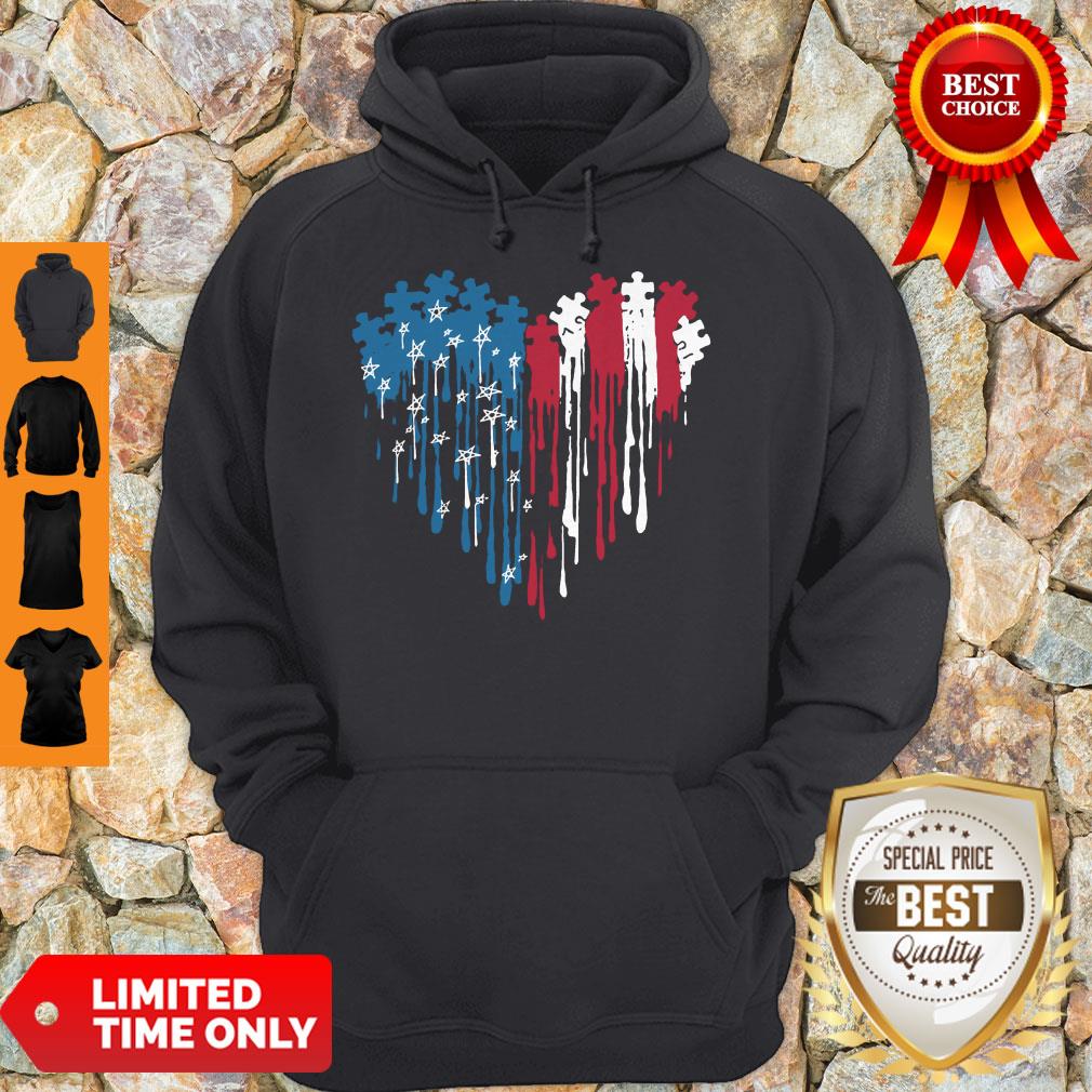 Perfect Autism Heart American Flag Veteran Independence Day Shirt