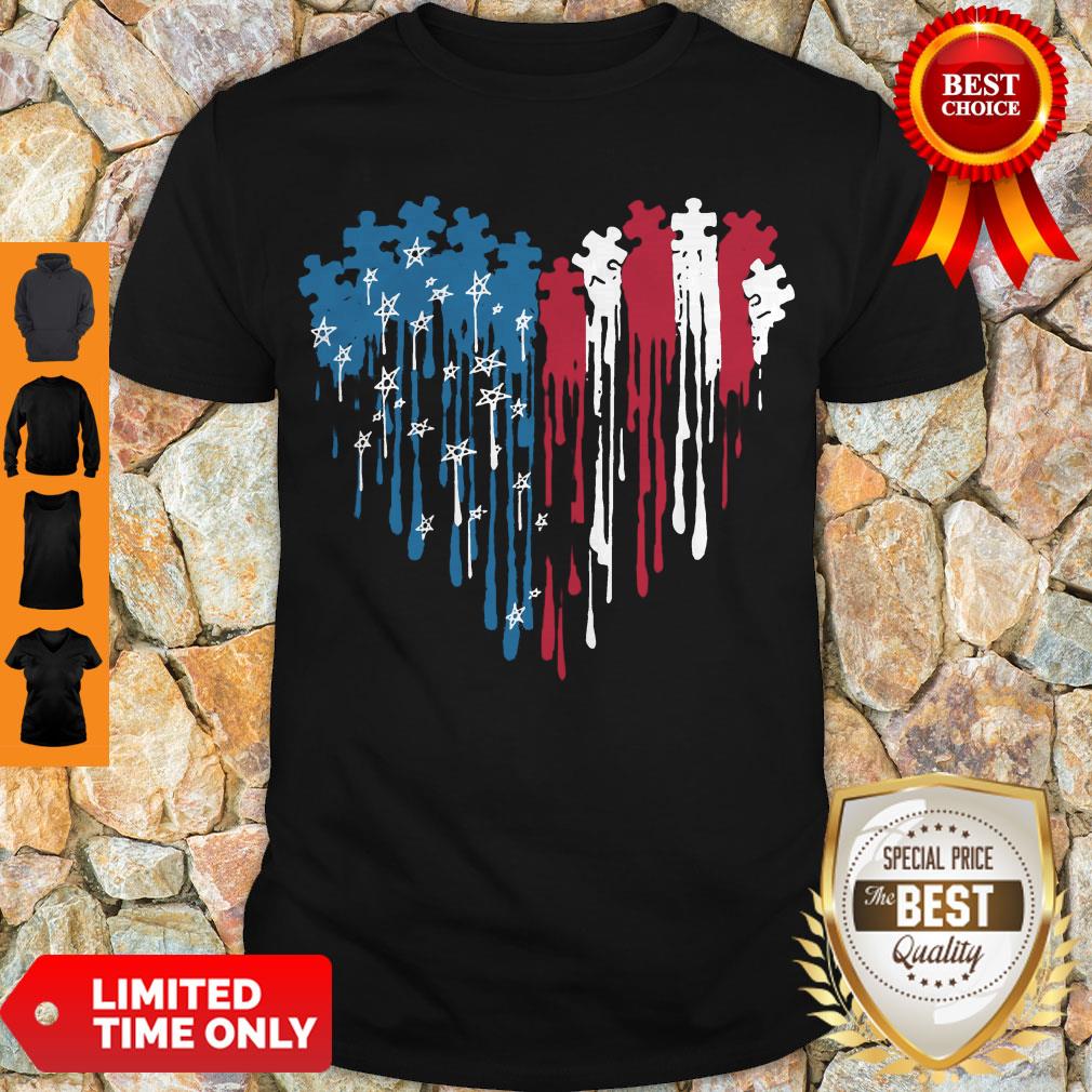 Perfect Autism Heart American Flag Veteran Independence Day Shirt