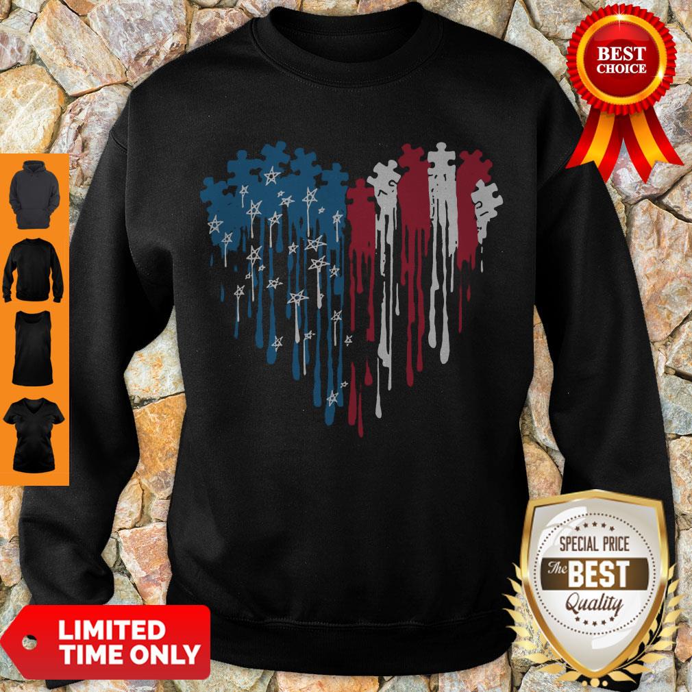 Perfect Autism Heart American Flag Veteran Independence Day Shirt