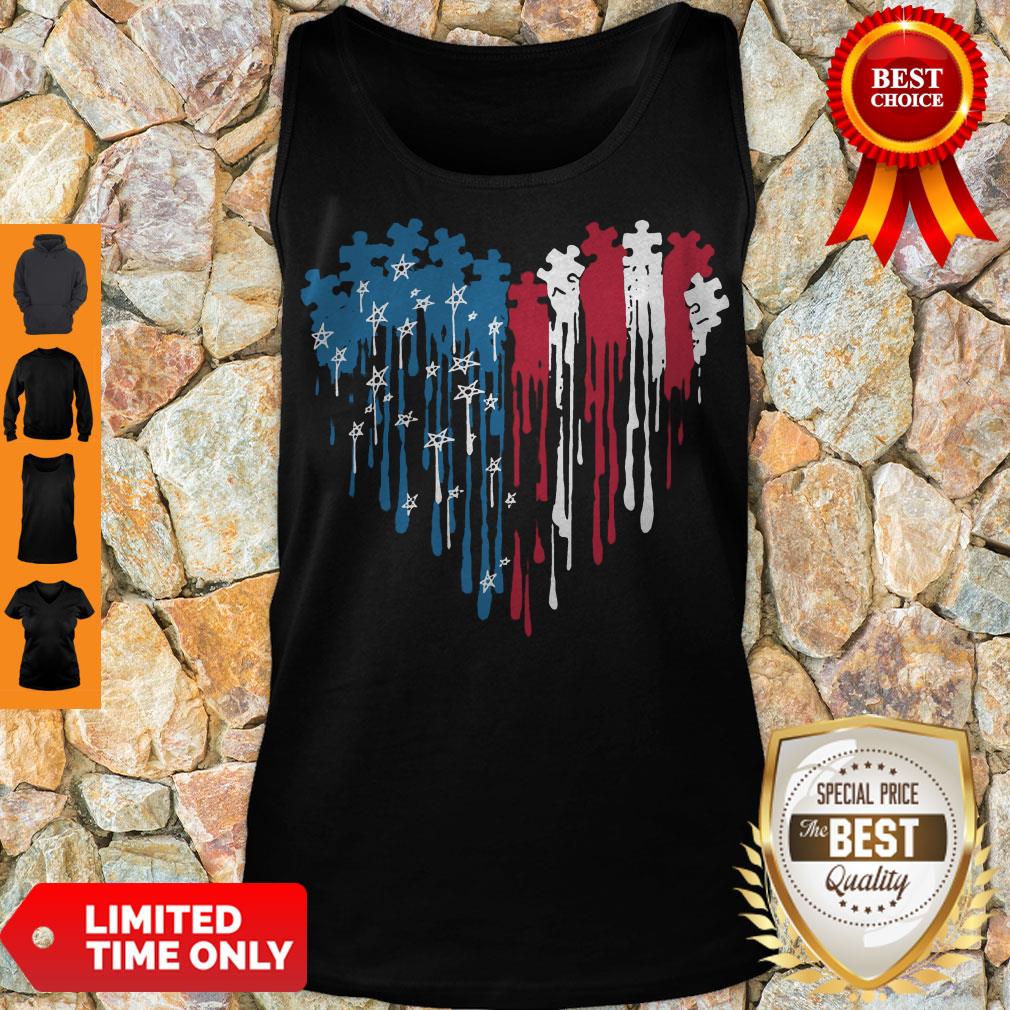 Perfect Autism Heart American Flag Veteran Independence Day Shirt