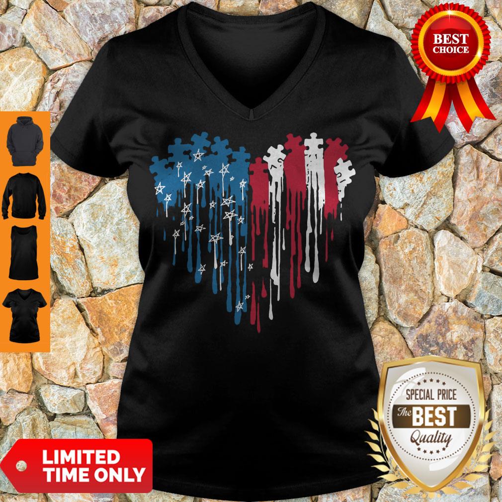 Perfect Autism Heart American Flag Veteran Independence Day Shirt