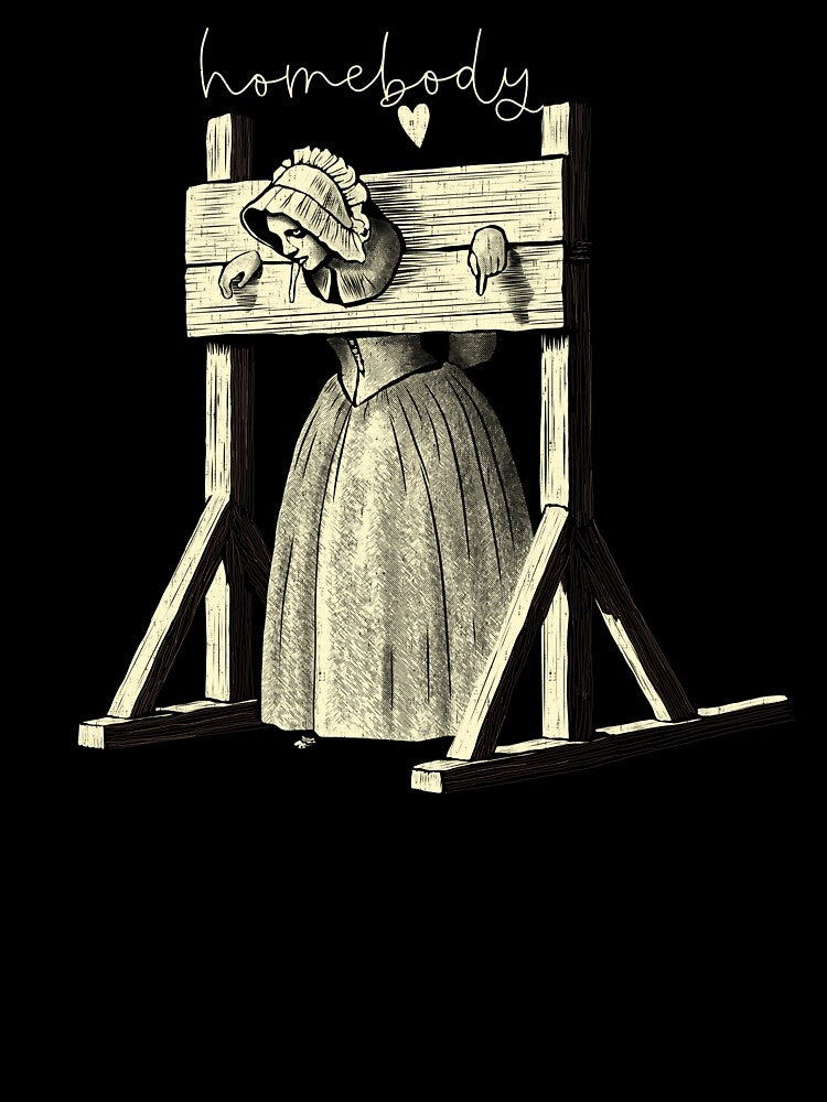 Colonial Woman in Pillory with "Homebody" Text by BestGoreMovies