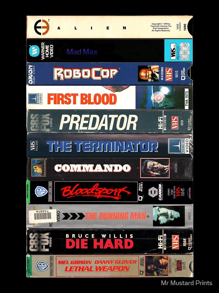 80s Action Movies - Vintage VHS Spines by Mr Mustard Prints