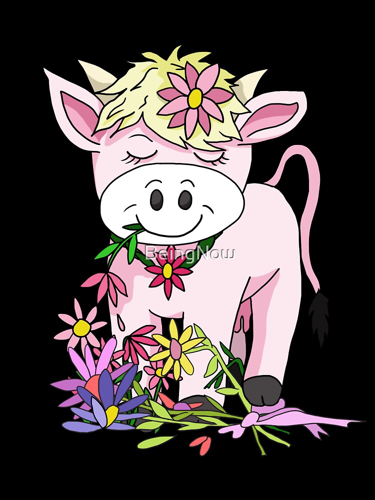 cartoon cow eating flowers by BeingNow