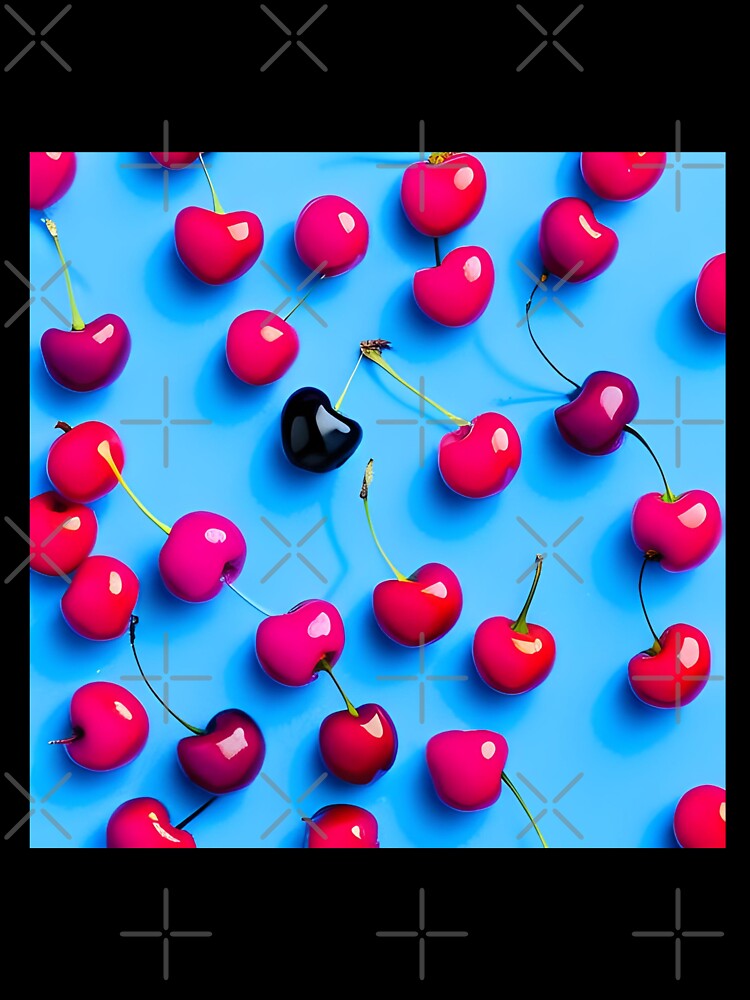 Red cherries on light blue background by imagenia