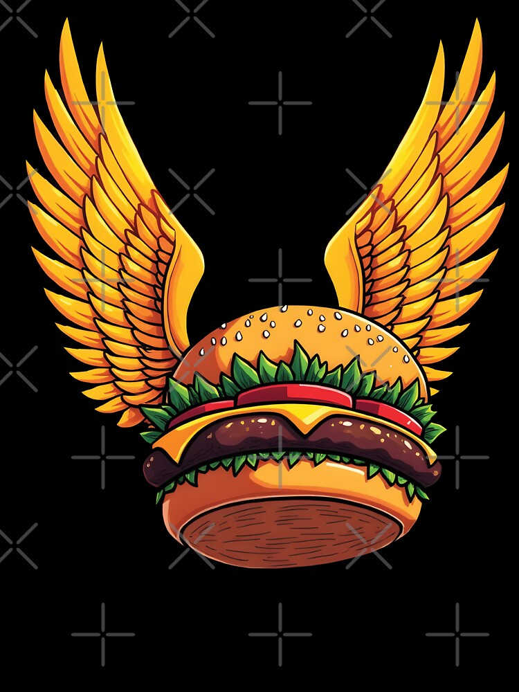 Flying Burger with Golden Wings: Magical Comic-Style Art by WAUZ