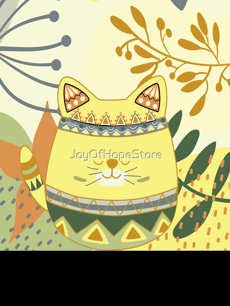 Chubby Boho Kitty Cat with a Chic Boho Background (Yellow Kitty Version) by JoyOfHopeStore