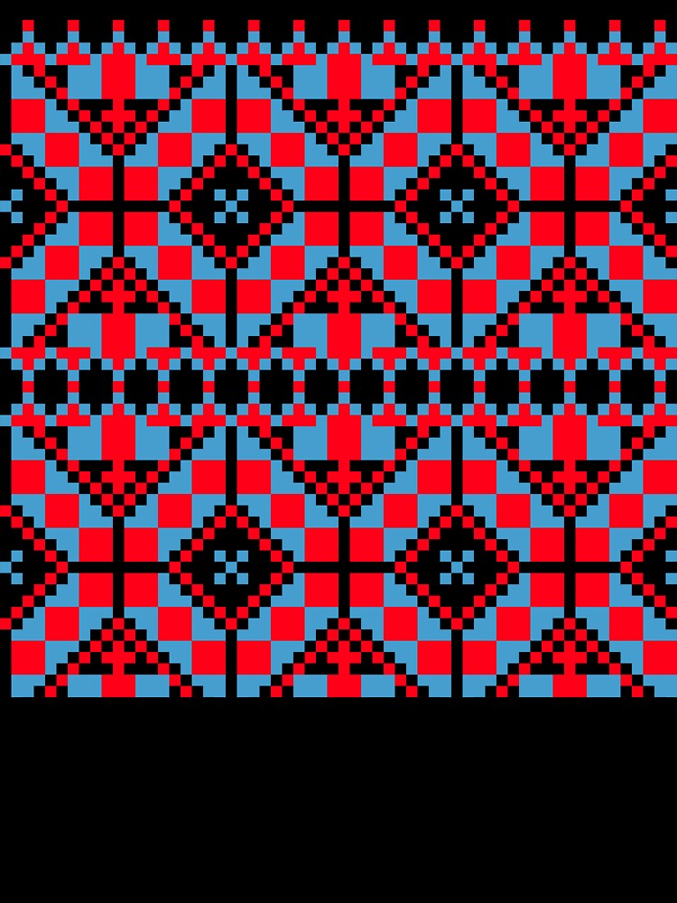 Red and Blue Pixel Folk Pattern - Retro Geometric Embroidery Aesthetic by KostekArtShop