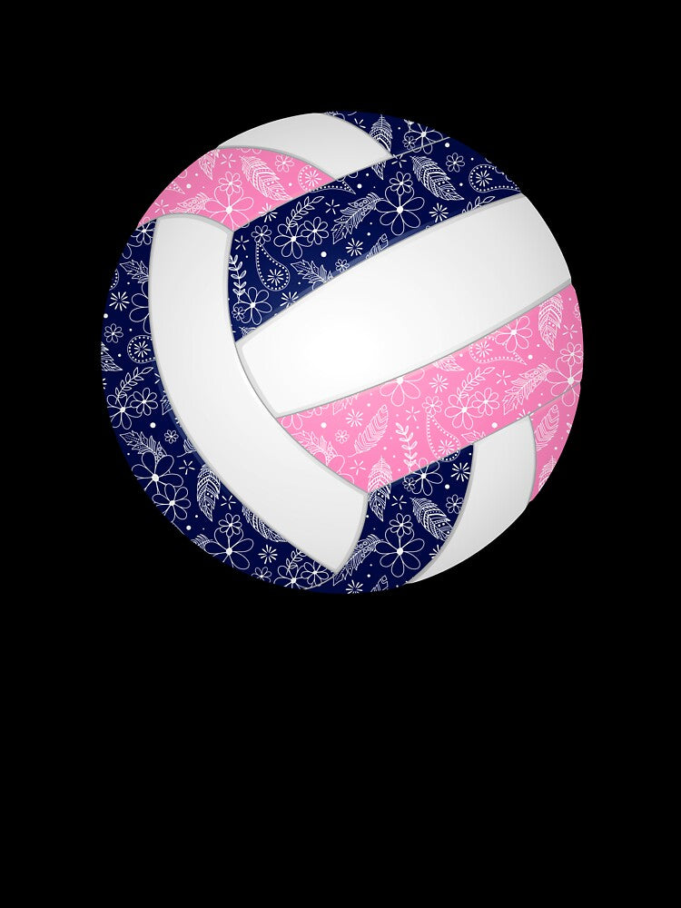 Navy blue pink boho floral doodle volleyball by katzdzynes