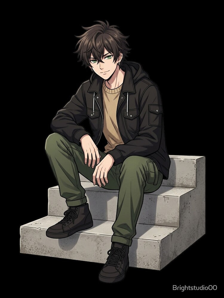 KAIRO Sitting Anime Streetwear Character – Urban Chill Style by Brightstudio00