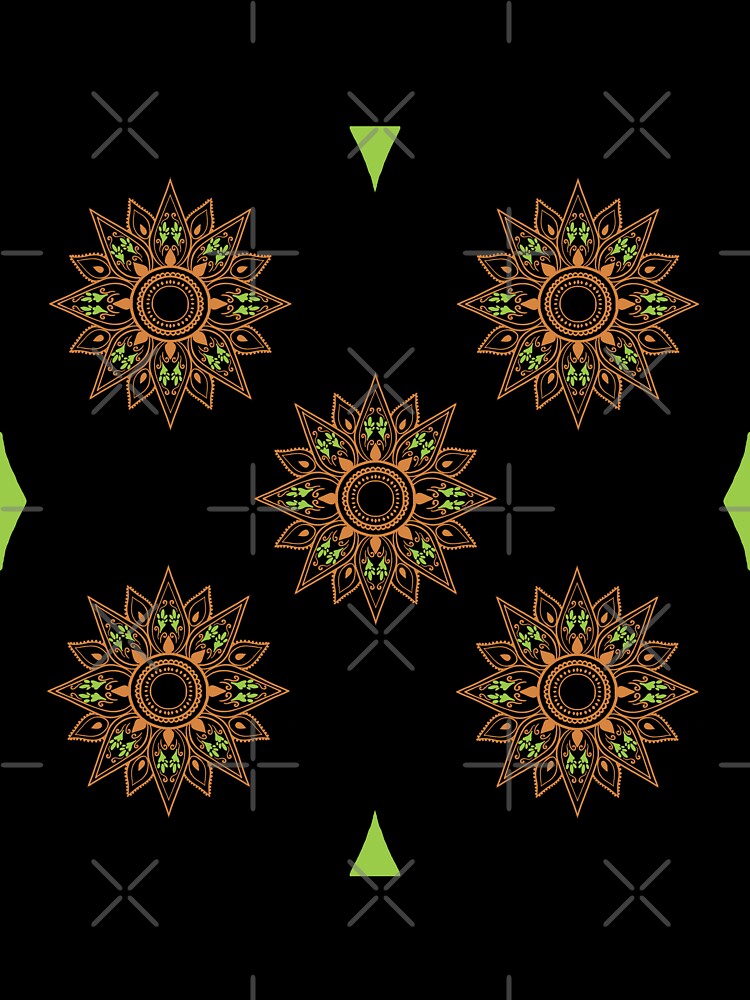 Flower patterns orange on black by Chaoticzarts