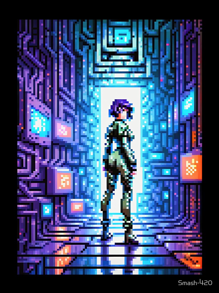 Pixel Art Portrait Cyberpunk Girl Teleport, 16 Bit by Smash-420