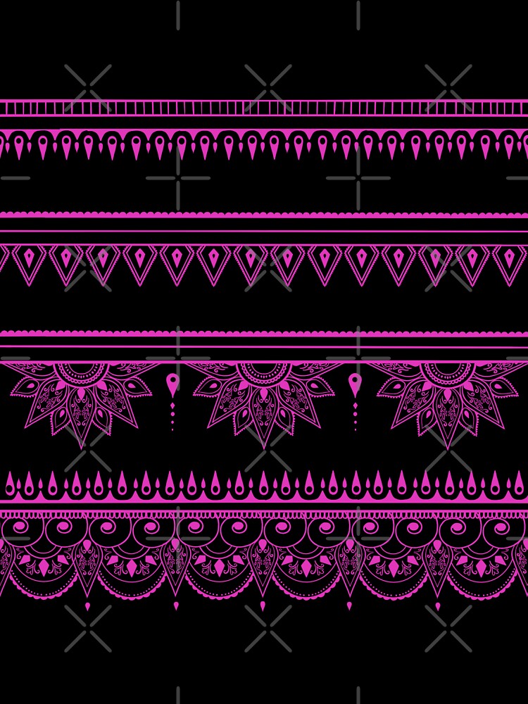 South asian patterns pink on black by Chaoticzarts