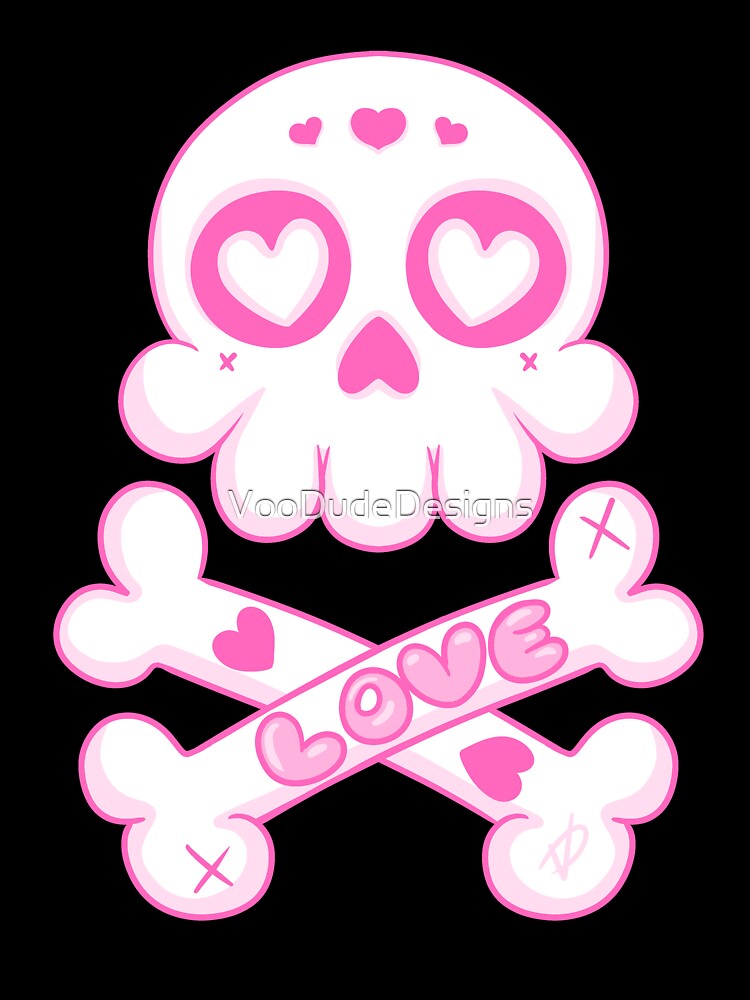 Kawaii Skull Love – Cute Goth Heart Eyes Design by VooDudeDesigns