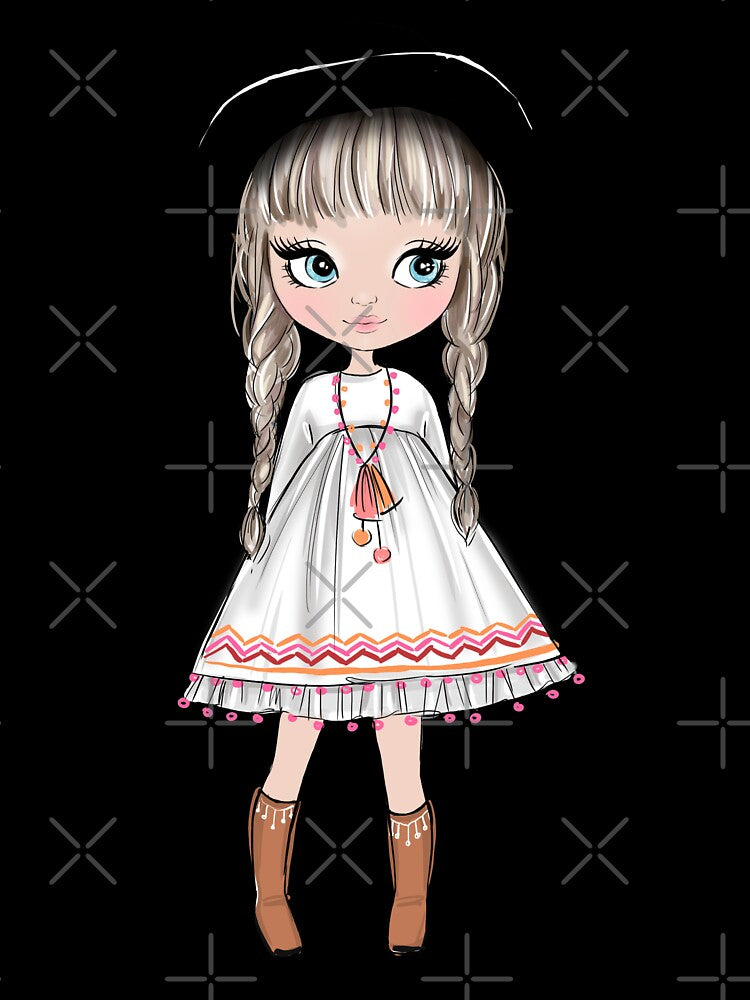 Boho style cute doll girly illustration 2 by Lalanacliparts