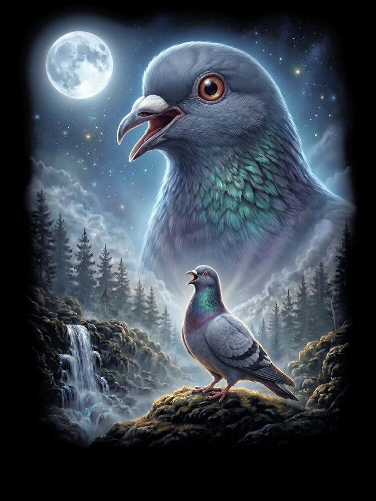 Funny Pigeon Howling Moon Art Bird Lover Birding by DoodleTortle