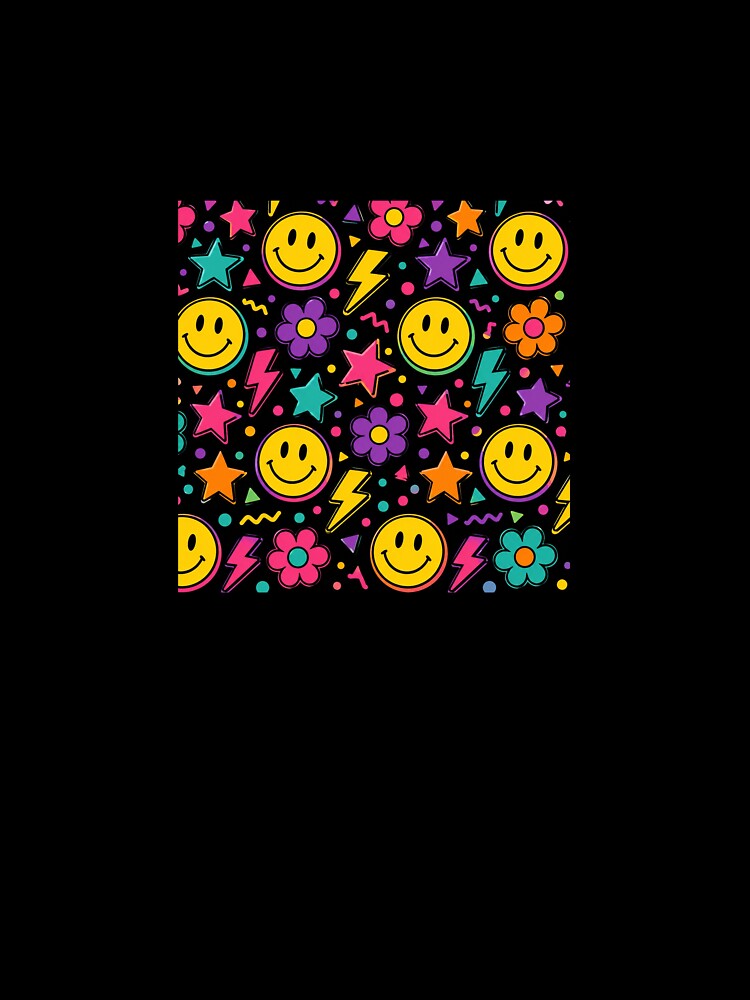 Retro Smiley face pattern | Colourful 90s Tee by TheGiggleGrid