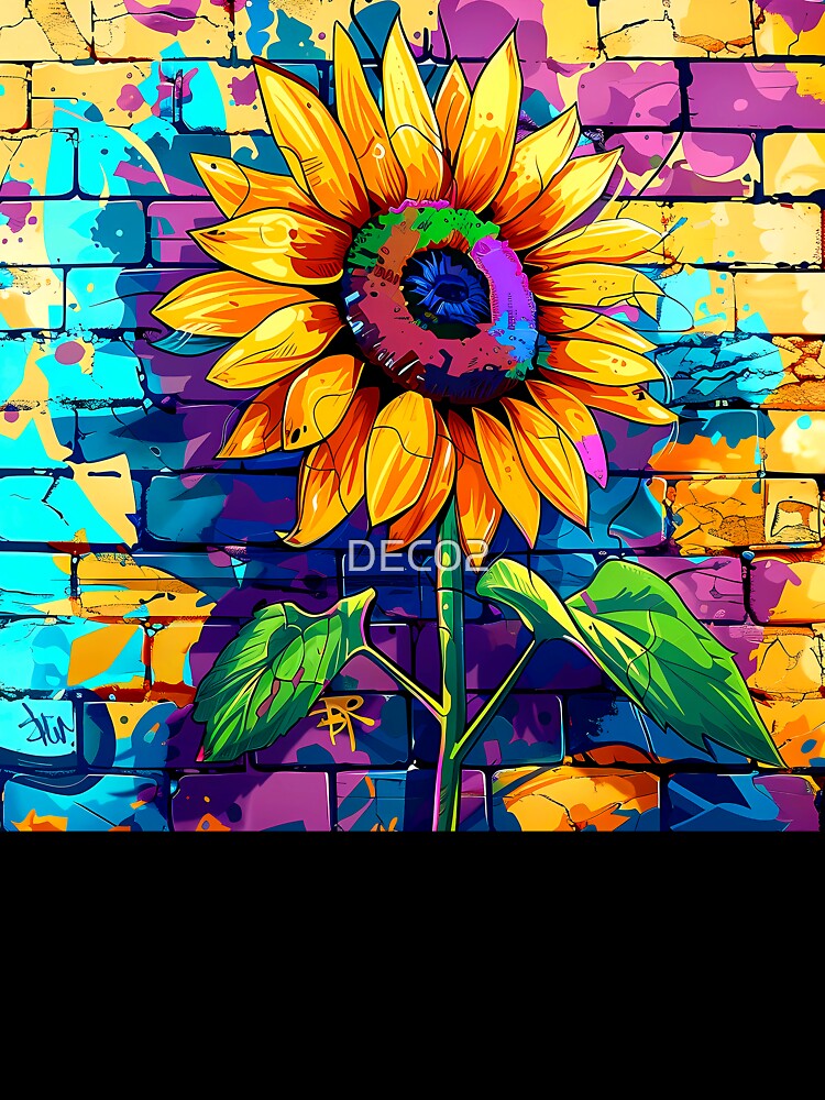 Pop Art Daisy Flower Colorful Graffiti Street Mural by DEC02