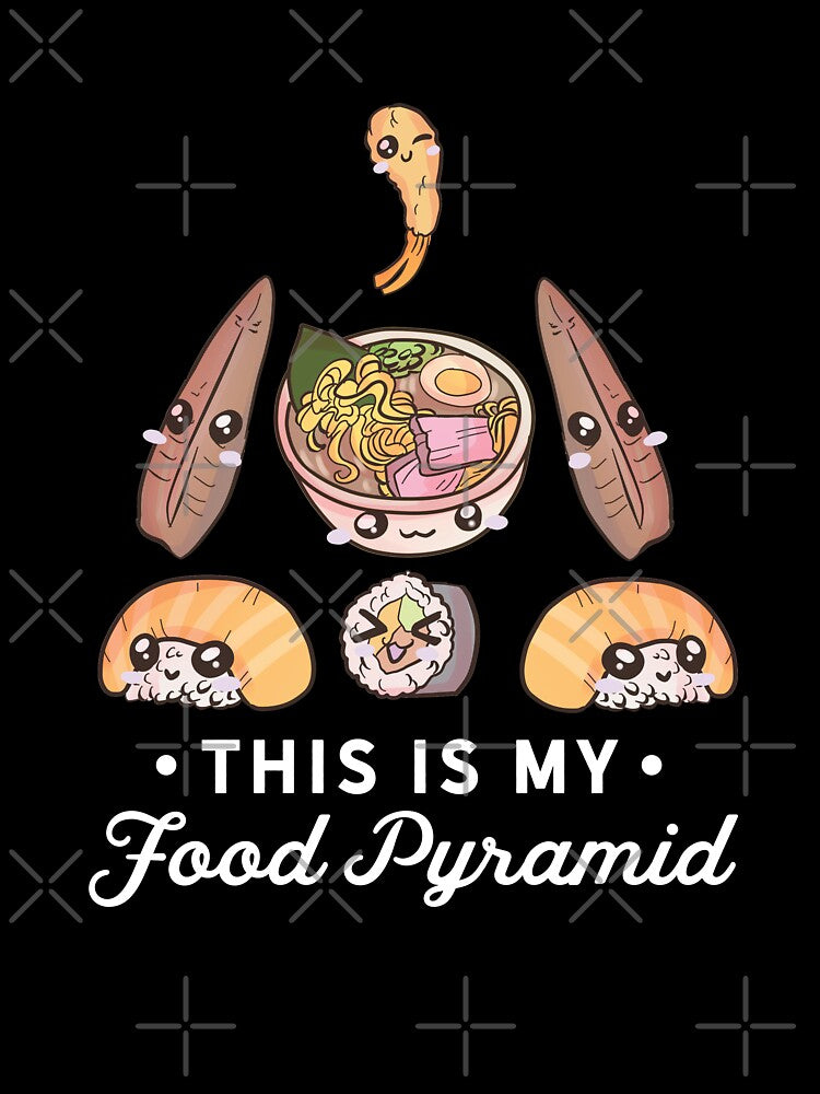 This Is My Food Pyramid, Japanese Food, Kawaii, Tempura, Sushi, Ramen, Squid, Shrimp Tempura, Food Pun by fatamyfan1