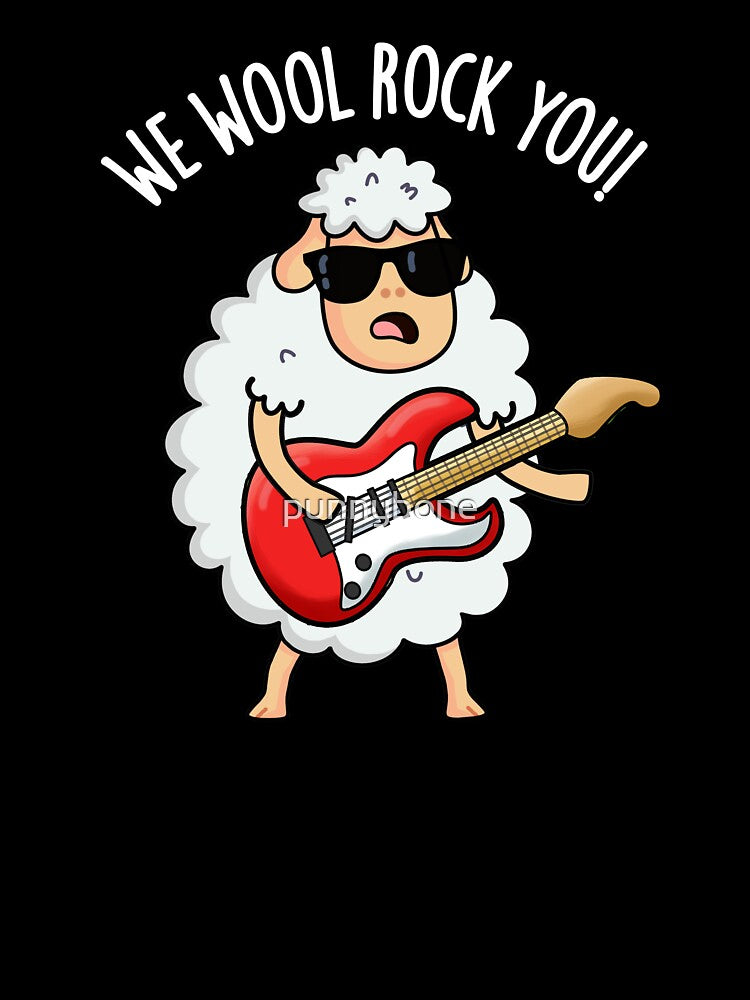We Wool Rock You Funny Sheep Pun (Dark BG) by punnybone