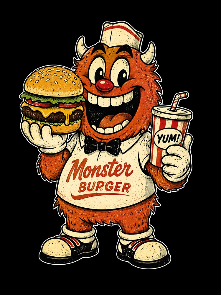 Retro Monster Burger Fast Food Mascot by aashcreat