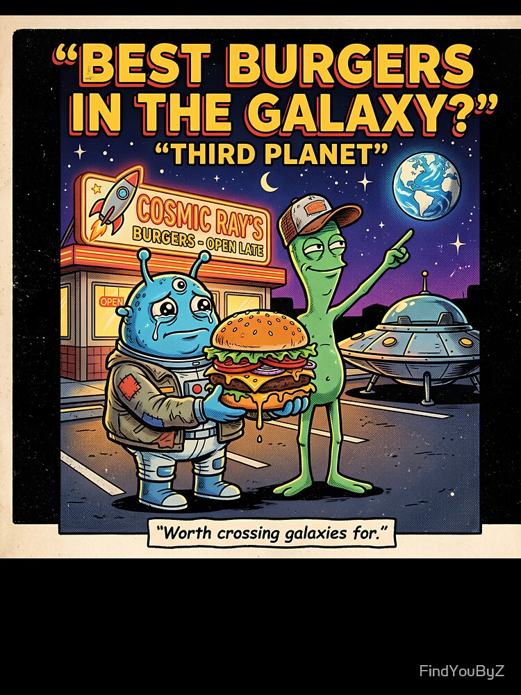 Best Burgers in the Galaxy Third Planet Funny Alien Retro Sci Fi Humor by FindYouByZ