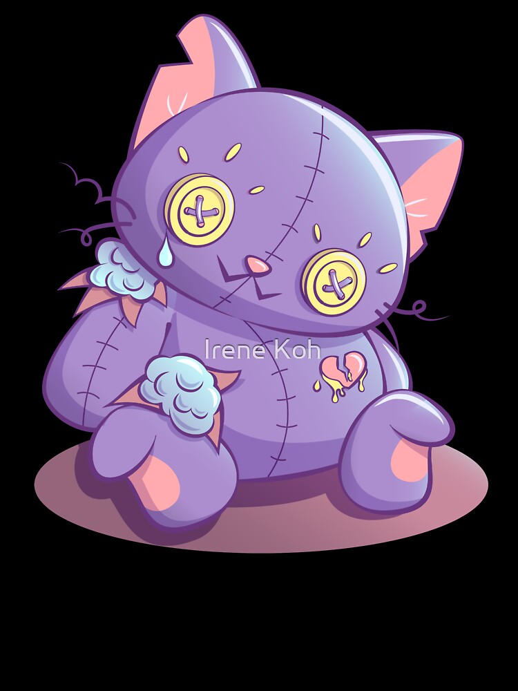 Sad Purple Cat Doll Creepy Cute Anime Aesthetic Kawaii Pastel Goth by Irene Koh